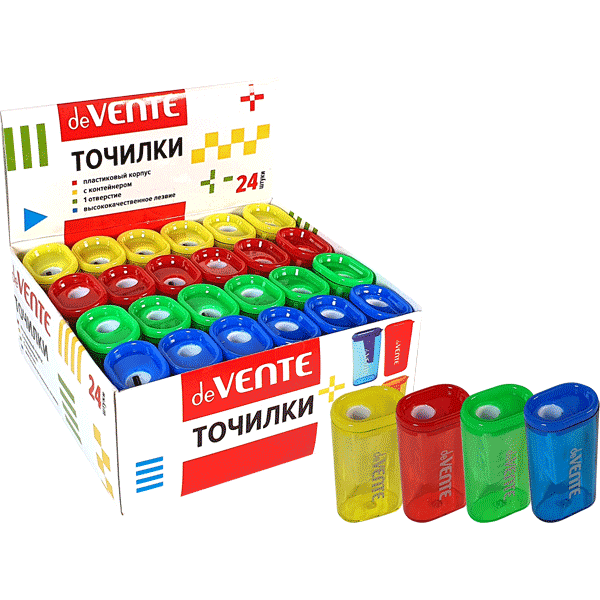 Точилка для карандашей deVENTE 1 отверстие, без контейнера, ассорти, 4071313