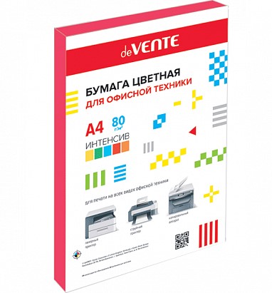 Бумага цветная для офисной техники 'deVENTE' A4 100 л, 80 г;м², интенсив красный, 2072409