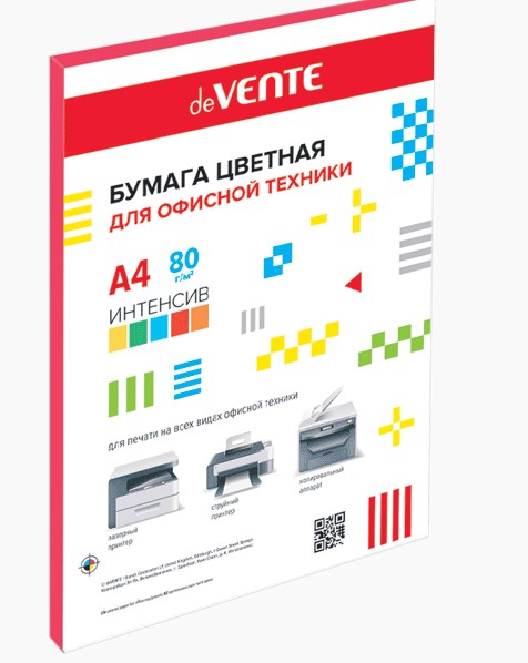 Бумага цветная для офисной техники 'deVENTE. Intensive' A4 50 л, 80 г;м², интенсив красный, 2072418