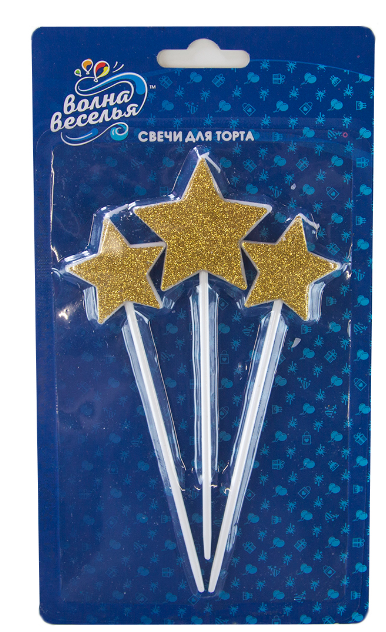 Набор свечей Звезда, Золото, с блестками, 8,5 см, 3 шт. с держат, 132522