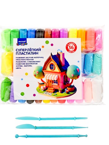 Суперлёгкий пластилин, 36 цветов по 13 г, пластиковые стеки 3 шт в комплекте, M-4199-36/M-4197-36