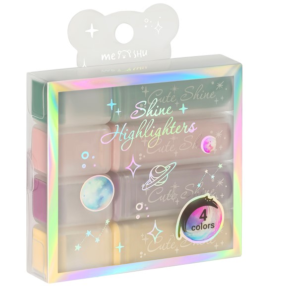 Набор текстовыделителей MESHU Shiny, 04 цв, пастельные цвета c глиттером, 1-5 мм, MS_64285