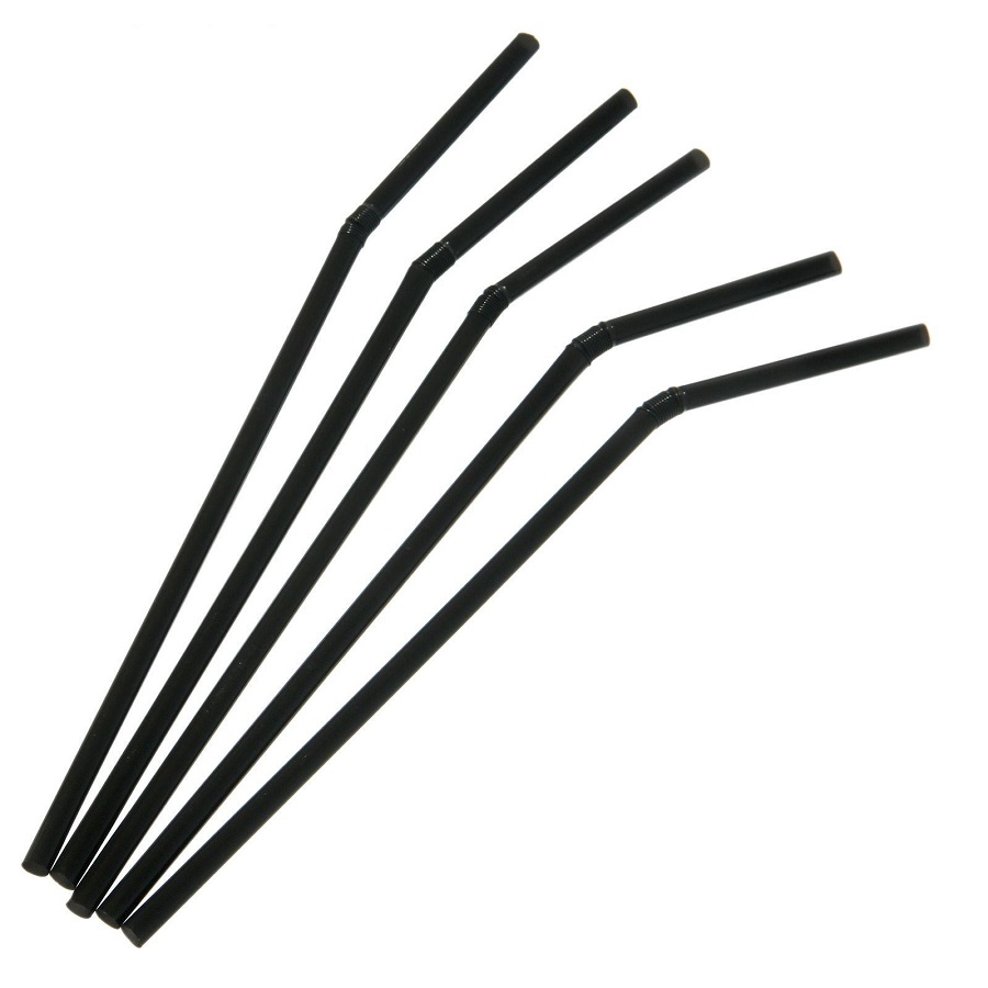 Трубочки для коктейля с изгибом ЧЕРНЫЕ 210х5 , (250 шт;уп) , дизайн ассорти, ПОС17576