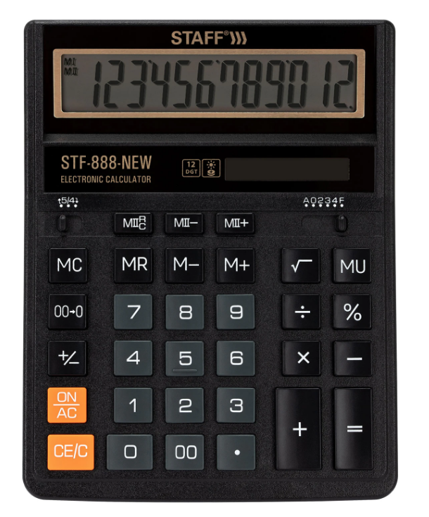 Калькулятор настольный STAFF STF-888-New (202x158 мм), 12 разрядов, двойное питание, черный, 273831