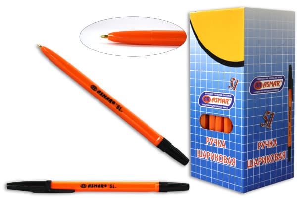РУЧКА 'ШАРИКОВАЯ ЧЕРНАЯ, ОРАНЖЕВЫЙ КОРПУС, AR-51;ЧЕРНАЯ
