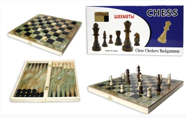 Набор деревянный 3 в 1. Шахматы, шашки, нарды (23,5х23,5), AR-10346