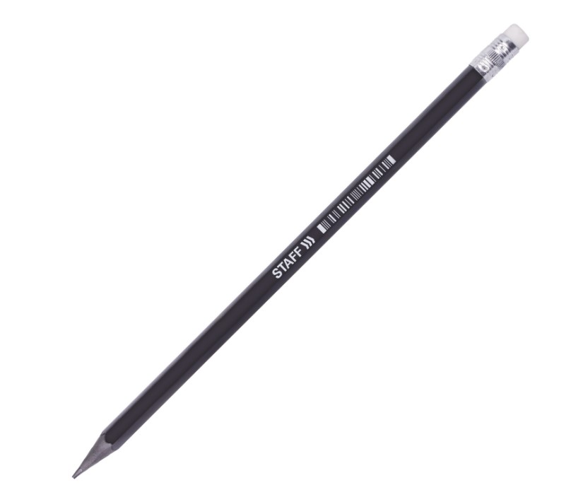 Карандаш чернографитный STAFF 'College' BLP-712, 1 шт, НВ, с ластиком, 181712