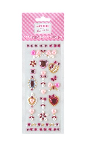 Стразы самоклеящиеся 'deVENTE. Сердечки' акриловые, карточка 7,5x18 cм, цвета ассорти, 8004019