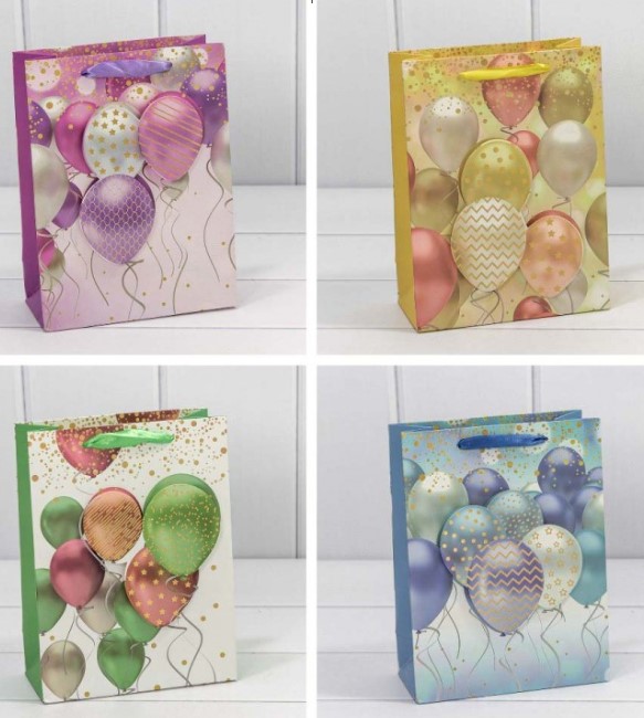 Пакет подарочный с 3D аппликацией, Воздушные шары, (микс) 18х23х10, 210 г, 000111E