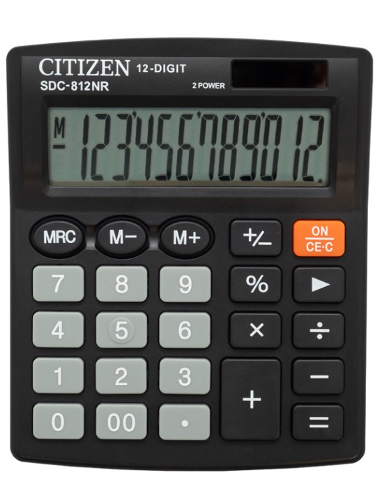 Калькулятор настольный Citizen SDC-812NR, 12 разрядов, двойное питание, SDC-812NR