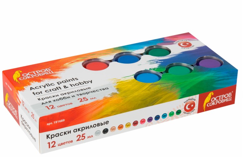 Акриловые краски 12 цв. ''Остров Сокровищ'' 25 мл, 191689