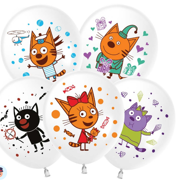 Шар (12''/30 см) Три Кота, Играем вместе, Белый, пастель, 1 ст, 25 шт, 703057