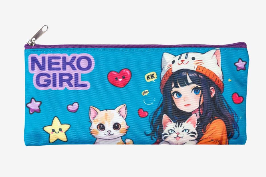 Пенал 'Attomex. NekoGirl' 21,5x9x1 см, плоский для 35 предметов, плотный износостойкий, 7024502
