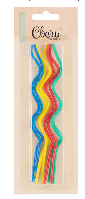 Свечи Коктейльные, Тонкие спирали, Ассорти, 15 см, (8 шт;уп), 610060