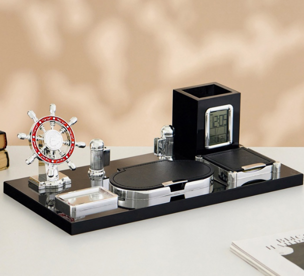 Набор настольный 7в1 с визитницей и часами, черное дерево, 5113942