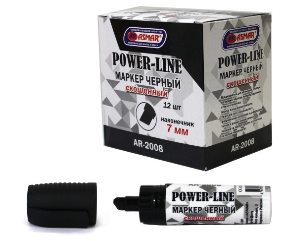 Маркер перманентный, ASMAR, чёрный скошенный наконечник 10 мм, AR-2008