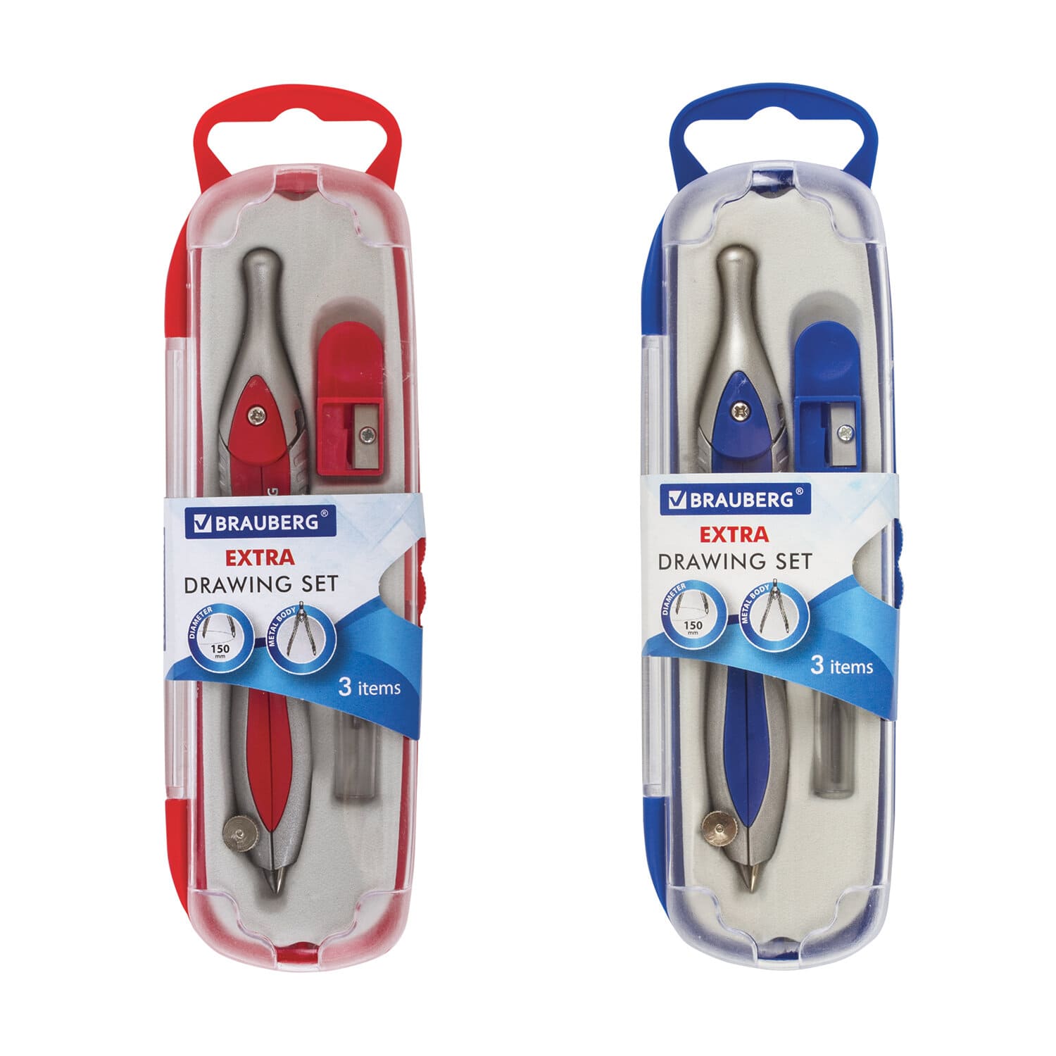 Готовальня BRAUBERG 'Extra', 3 предмета (циркуль120 мм, точилка, грифель), 210685