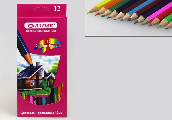 Карандаши 12 цв.заточен., толщина грифеля 2,65 мм, картон. уп., европодвес AR-9403-12