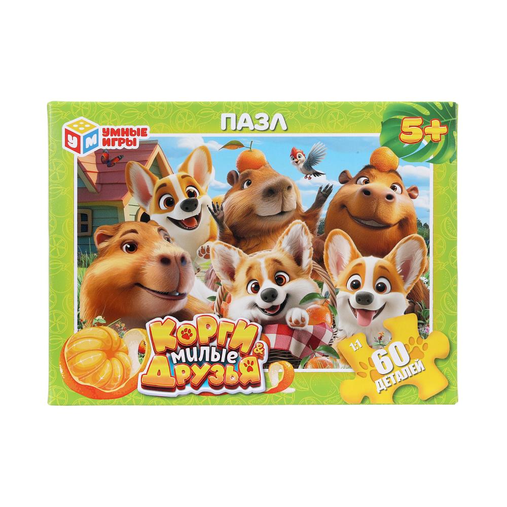 Пазлы классические. 60 деталей. 190х141х35 мм. Корги и Милые друзья, 401598