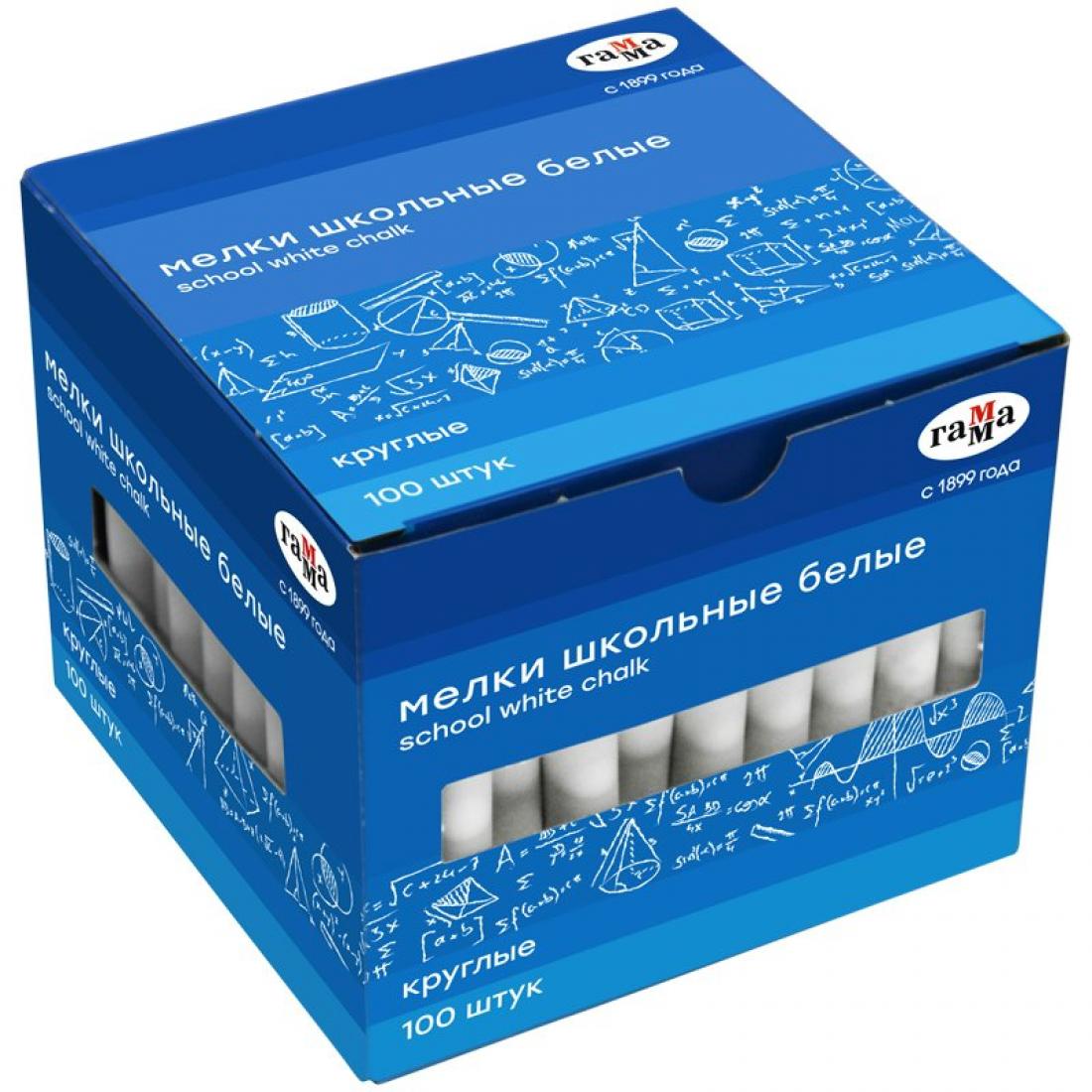 Мелки школьные 'Гамма', белые, круглые (100 шт;уп), 2308194