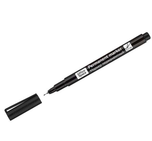 Маркер перманентный OfficeSpace черный, тонкий металл. наконечник, 0,5мм, PMET_66008