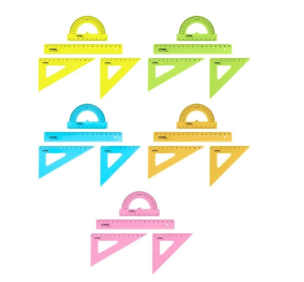 Набор чертежный СТАММ, размер S (линейка 16см, 2 треугольника, транспортир), НЧ-30520