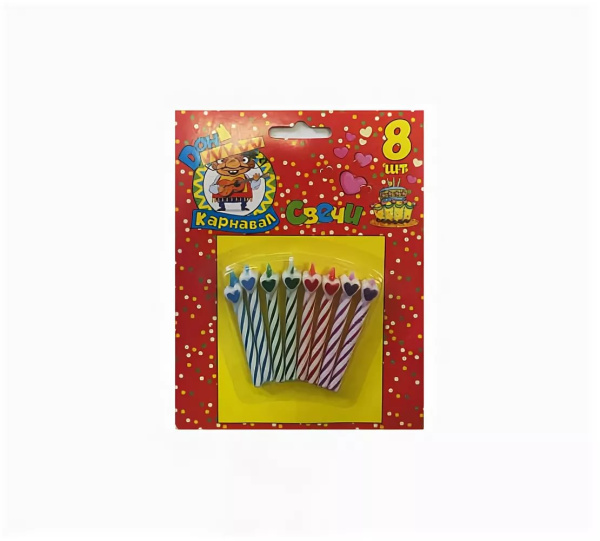 Свечи для торта 'Сердечки' 8 шт., Миленд, картон. уп., европодвес, С-1242