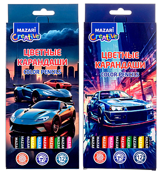 Карандаши цветные деревянные МАШИНКИ, 12 цв. M-7127-12	