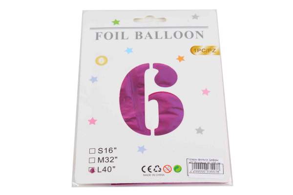 Шары фольга Цифры 40' Розовый '6' 100 см.