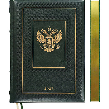 Ежедневник датированный 2027г A5 336л Symbol зеленый тв.обл. иск.кожа с поролоном, 2 ляссе 2232726
