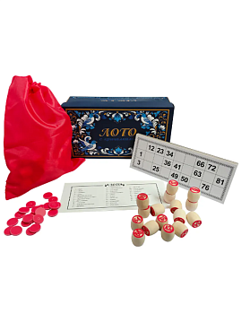 Лото деревянное, полные бочонки. Гжель (24х13х8 см) в коробке арт.ИН-7468