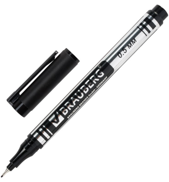 Маркер перманентный BRAUBERG 'Jet', ЧЕРНЫЙ, супертонкий металлический наконечник 0,5 мм, 150507