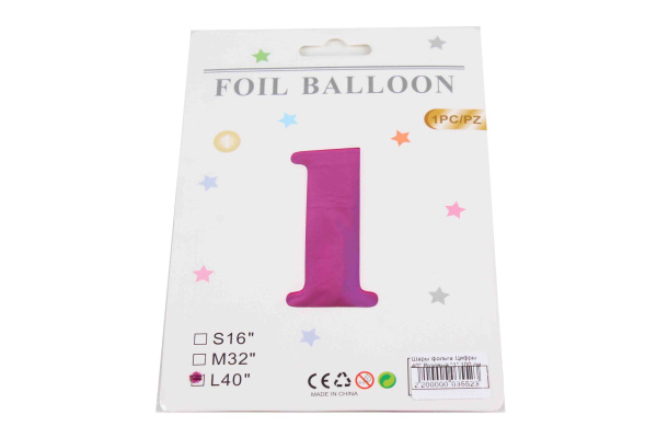 Шары фольга Цифры 40' Розовый '1' 100 см.