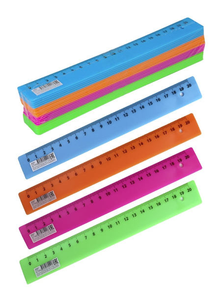 Линейки 20 см. ЦВЕТНОЕ АССОРТИ, Л-9291