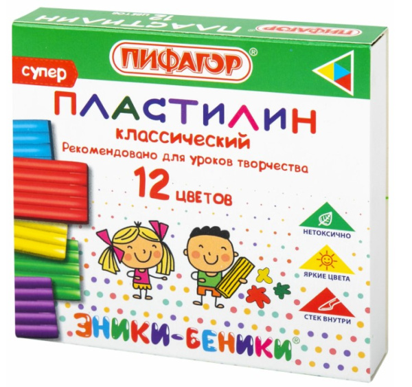 Пластилин 12 цветов, 'ПИФАГОР', Эники-Беники, классический, 120 г, 106505