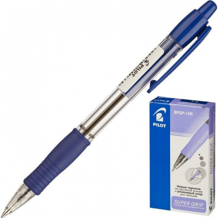 Ручка шариковая автомат. Pilot "Super Grip", синяя, 0.7 мм, грип., BPGP-10R-F-L