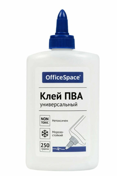 Клей ПВА OfficeSpace, 250 г, с дозатором, дисплей бокc, PVA_52484